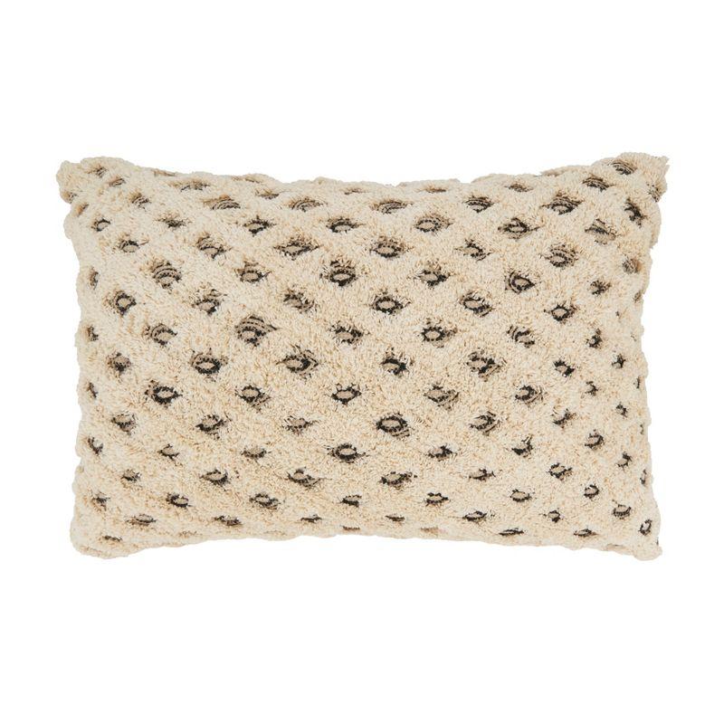 Beige Diamond Tufted Cotton Duck Feather Throw Pillow