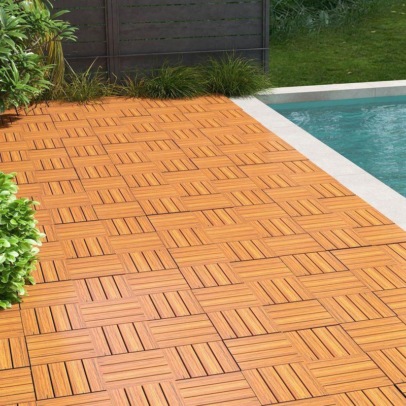 Costway 18/36 PCS Interlocking Deck Tiles Anti-slip Floor Tiles for Poolside All Weather Brown