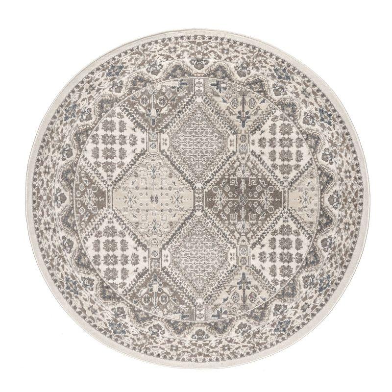 Nuloom 6 Round Becca  Tiled Indoor Area Rug, Beige, Faded Transitional Design, Stain Resistant, BedroomLiving Room, Kitchen,