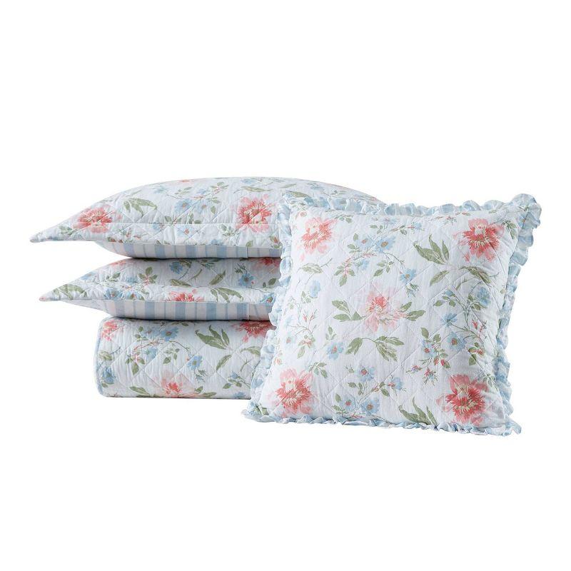 Laura Ashley King Emilie Pink Quilt Bonus Set Pink: Floral Pattern, Includes Decorative Pillow & Shams