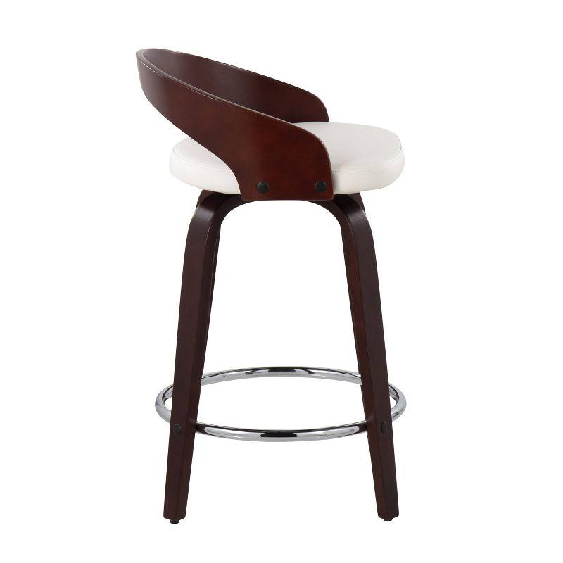 Cherry Wood and White Faux Leather Swivel Counter Stools, Set of 2