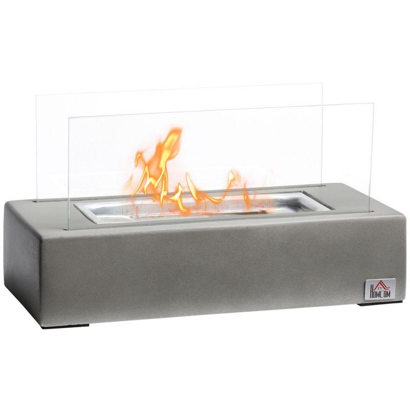 HOMCOM Tabletop Fireplace, 13" Concrete Alcohol Fireplace with Stainless Steel Lid for Indoor and Outdoor, 0.04 Gal Max 195 Sq. Ft.