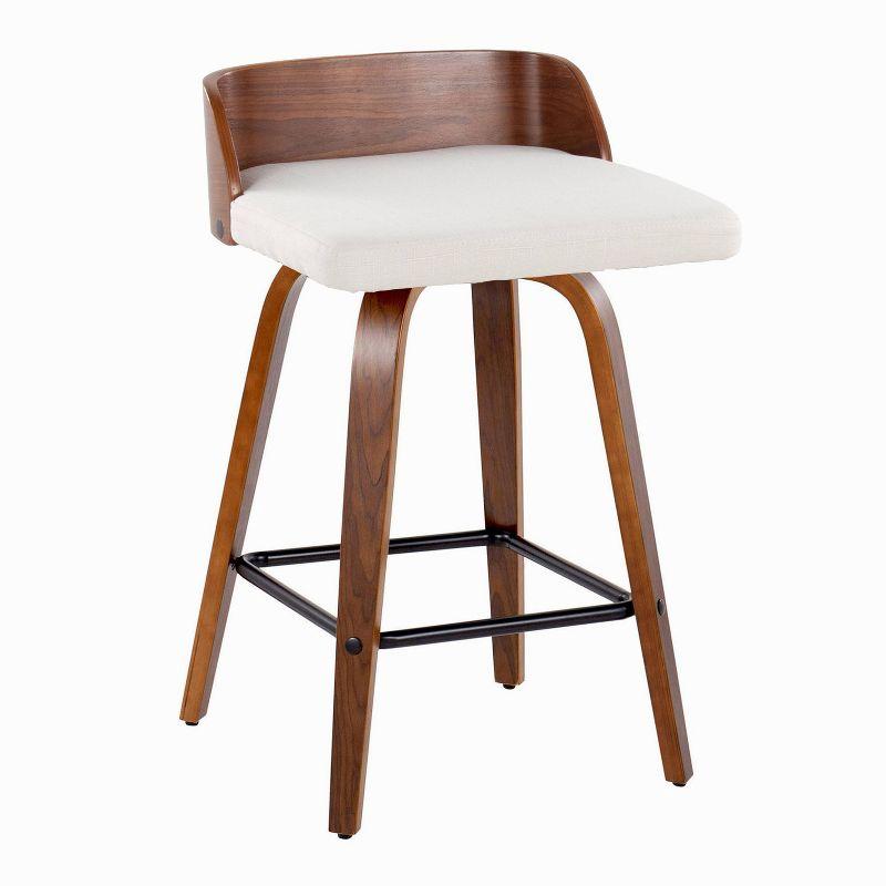 Beige Swivel Upholstered Counter Stool with Wood and Metal Frame