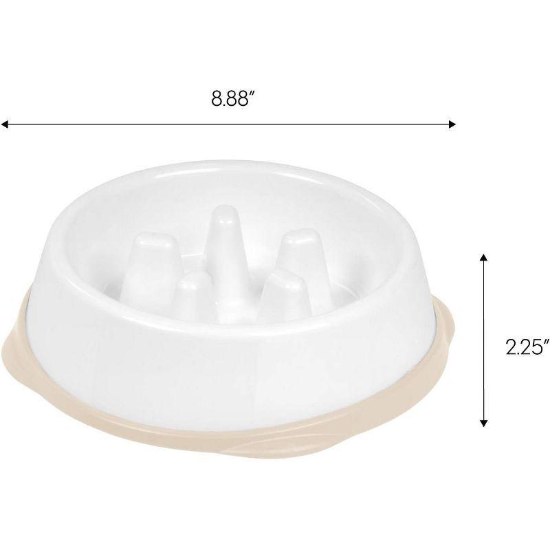 IRIS USA 2 Cup Slow Feeder Dog Bowl for Long Snouted Pets, White/Beige