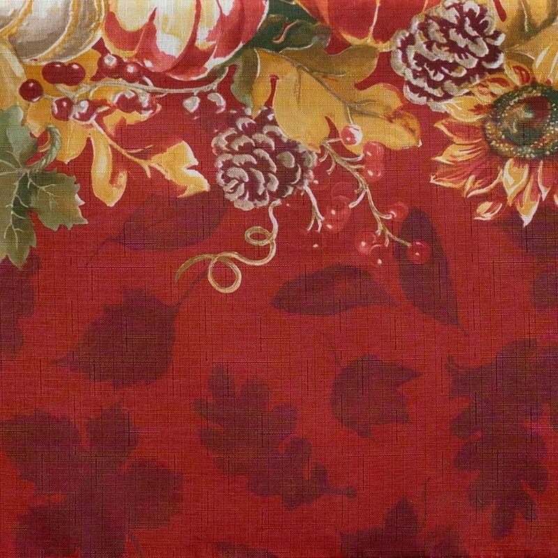 Elrene Swaying Leaves Bordered Fall Tablecloth - Red/White - Elrene Home Fashions