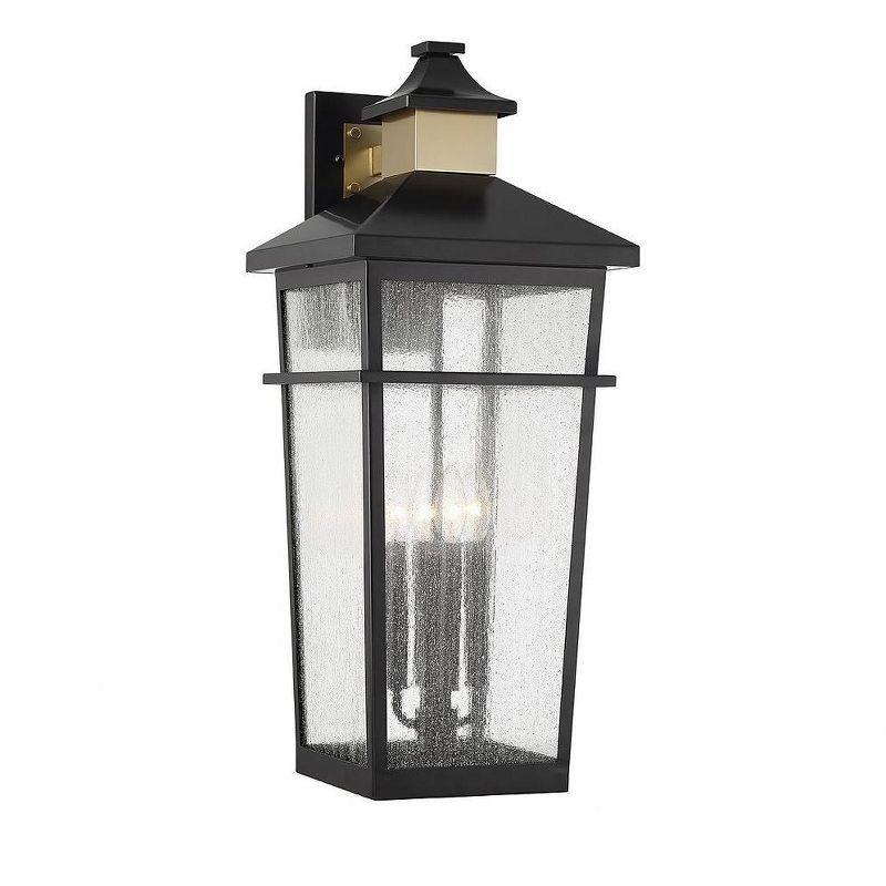 Kingsley 4-Light Outdoor Wall Lantern in Matte Black with Warm Brass Accents