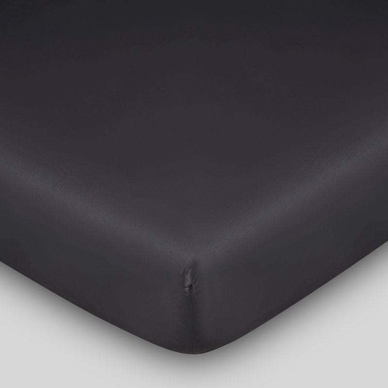 Fabdreams 300 Thread Count Certified Organic Cotton Percale Fitted Sheet (Twin XL, Dark Grey)