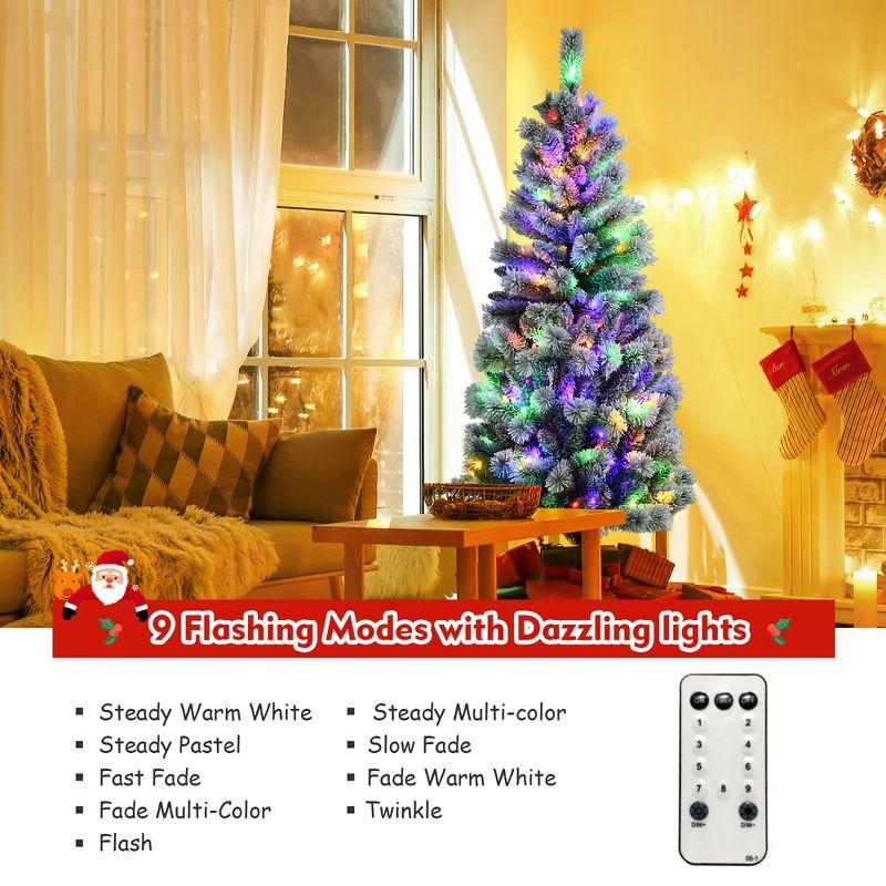 Costway 6FT Pre-Lit Hinged Christmas Tree Snow Flocked w/9 Modes Remote Control Lights