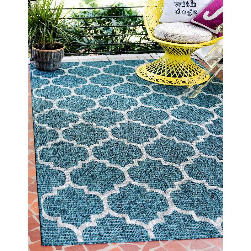 Teal Blue Rectangular Synthetic Outdoor Area Rug - Easy Care and Stain-resistant