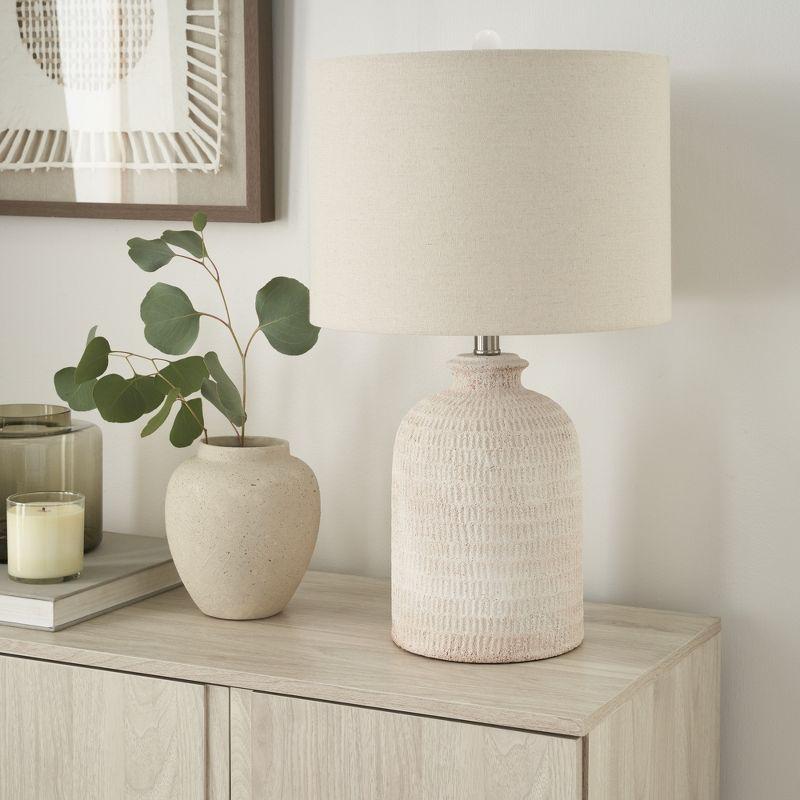 24" White Textured Terracotta Table Lamp - Nourison