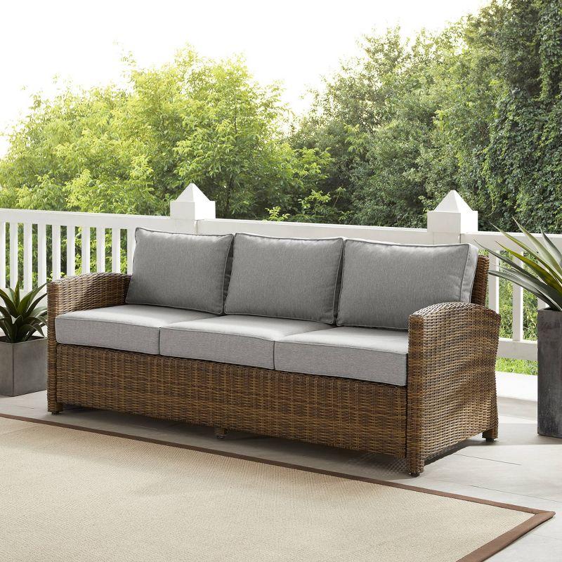 Coastal Gray Wicker Outdoor Sofa with Moisture-Resistant Cushions