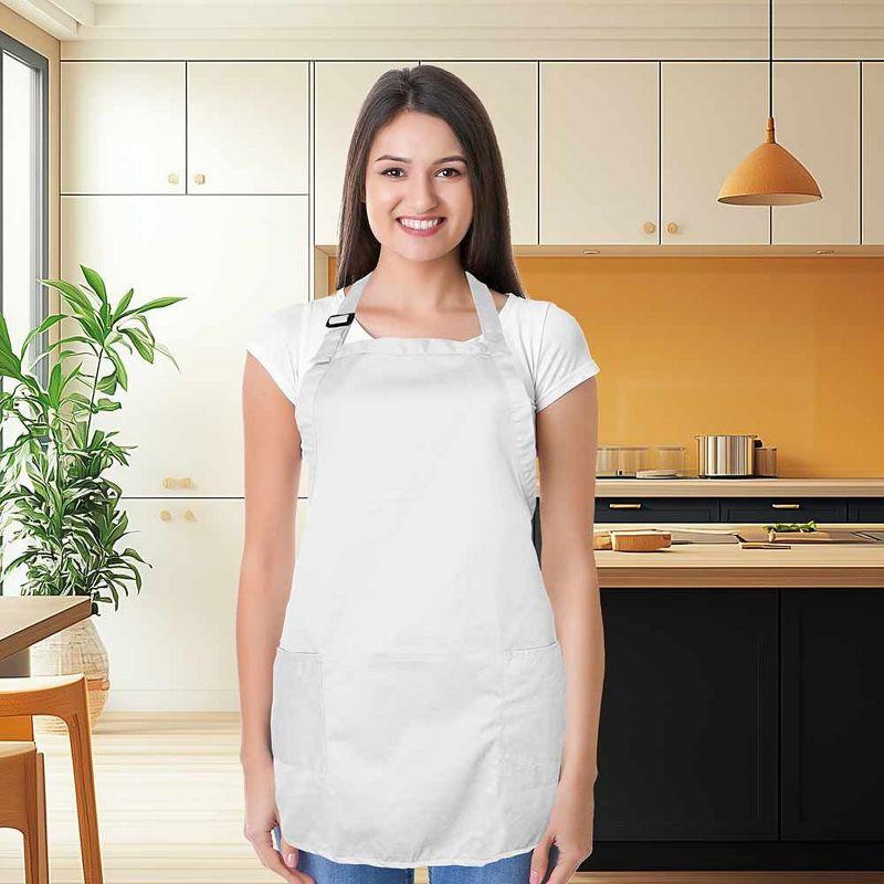 White Cotton Twill Cooking Apron with Pockets