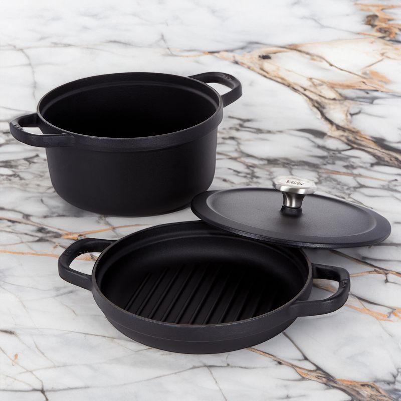 BergHOFF BergHOFF Graphite 3Pc Cast Iron Enamel Cookware Set, Covered Dutch Oven and Grill Pan