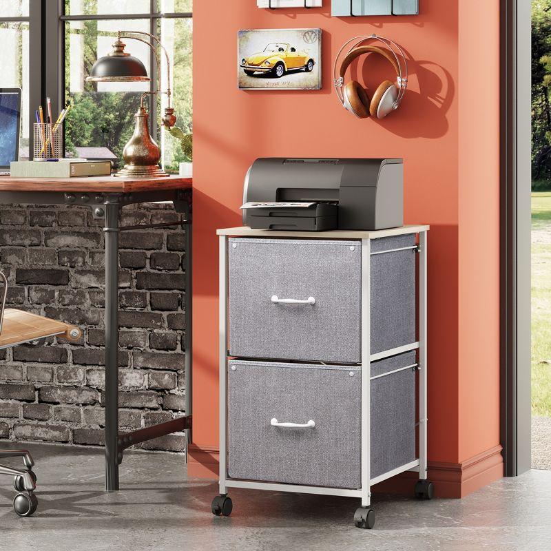 GALAXHERO  2 Drawer Mobile File Cabinet, Rolling Printer Stand, Fabric Vertical Filing Cabinet fits A4 or Letter Size for Home Office, Light Grey