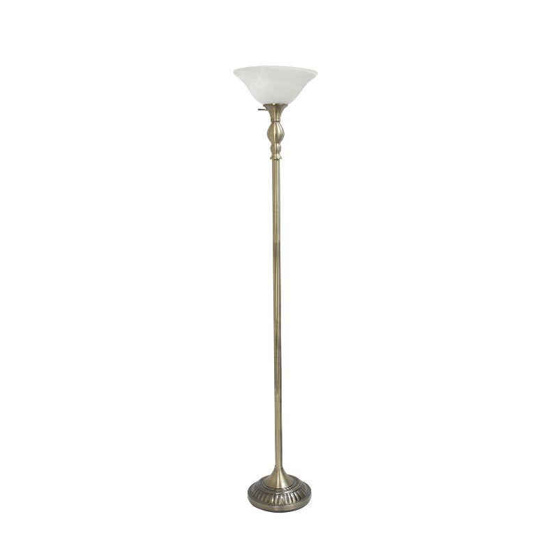 Antique Brass Elegance Torchiere Floor Lamp with Marbleized White Shade