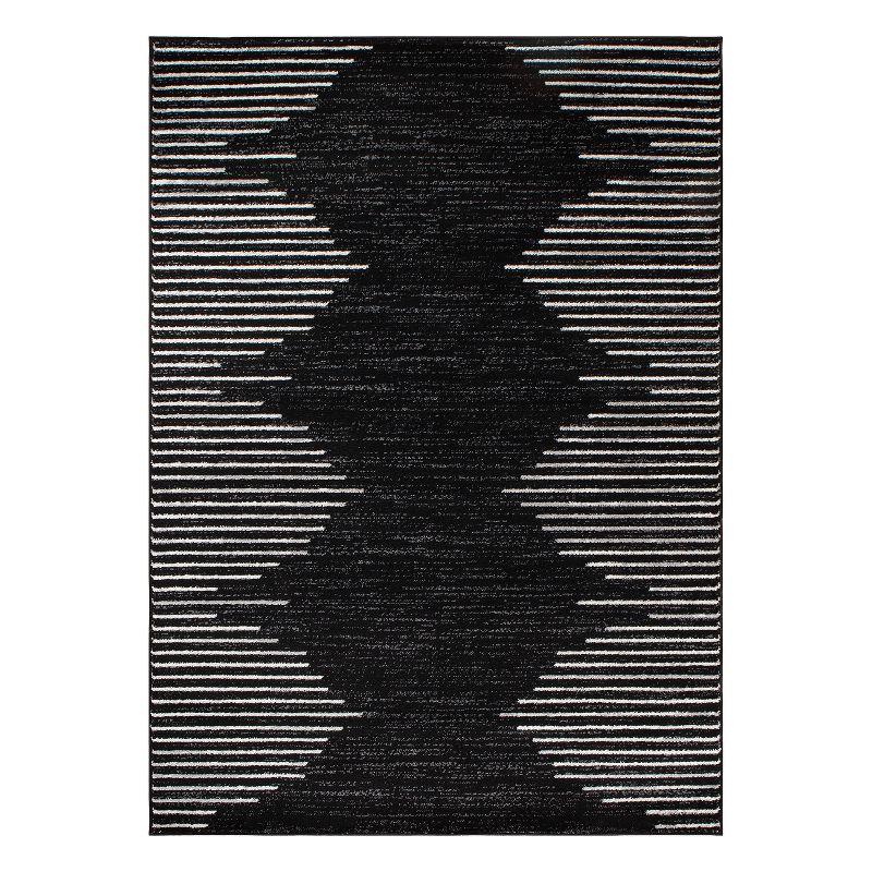 Black and White Geometric Stripe Synthetic Area Rug 6' x 9'