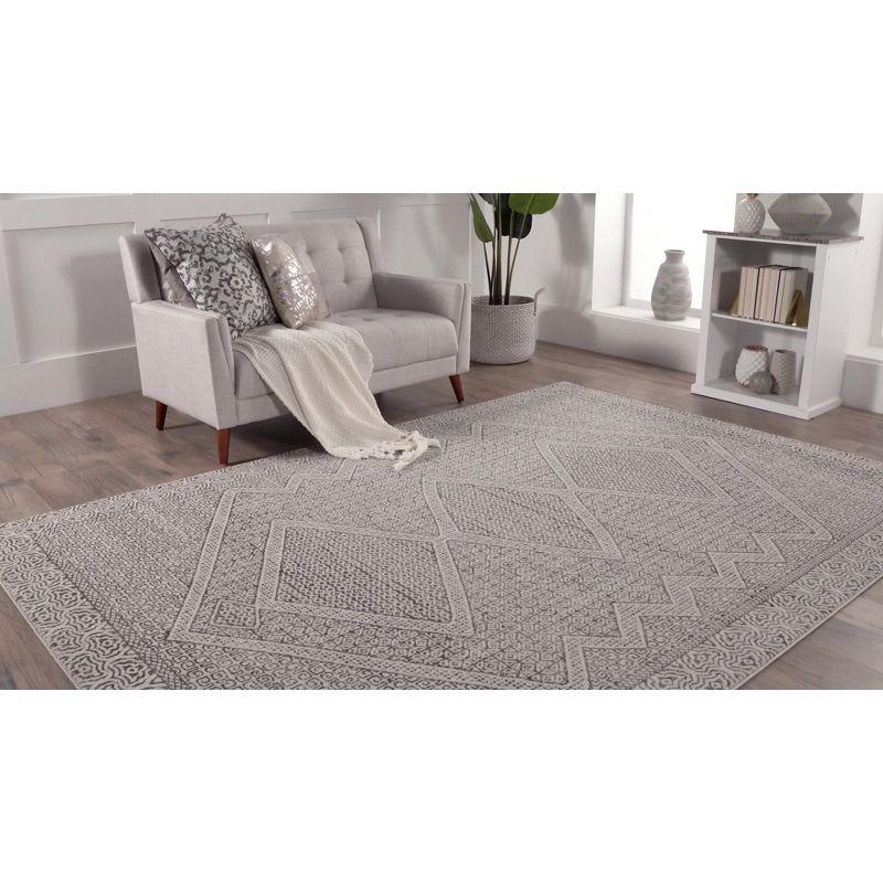 Modern Moroccan Geometric 6' Square Area Rug in Light Grey