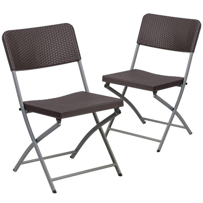 Emma and Oliver Brown Rattan Plastic Folding Chairs, Set of 2