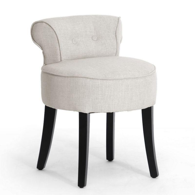 Millani Beige Linen Modern Lounge Stool with Black Birch Legs