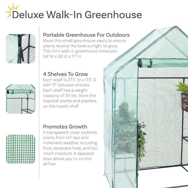 Sunnydaze Outdoor Portable Tiered Growing Rack Deluxe Walk-In Greenhouse with Roll-Up Door - 4 Shelves - Green