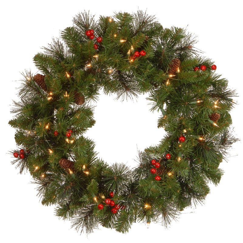 24" Prelit Crestwood Spruce Christmas Wreath with Pine Cones and Berries