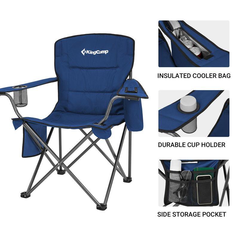 KingCamp Padded Folding Lounge Chairs with Built In Cupholder, Insulated Cooler Sleeve, and Side Storage Pocket for Indoor and Outdoors, 2 Packs, Blue