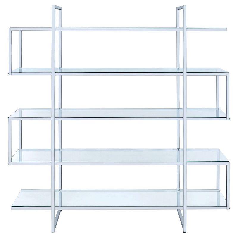 Chrome and Clear Glass 5-Tier Modern Bookcase