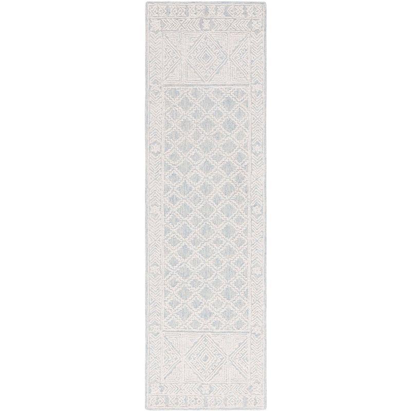 Blue and Ivory Handmade Tufted Wool Runner Rug