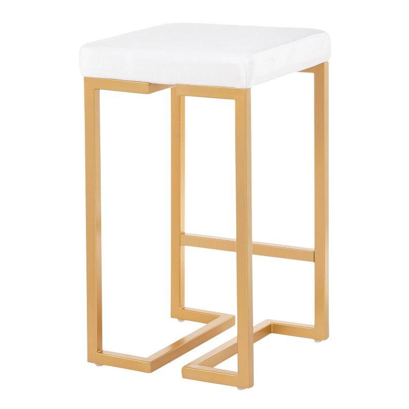 Set of 2 Midas 26" Gold Frame & White Velvet Seat Counter Height Barstool - LumiSource