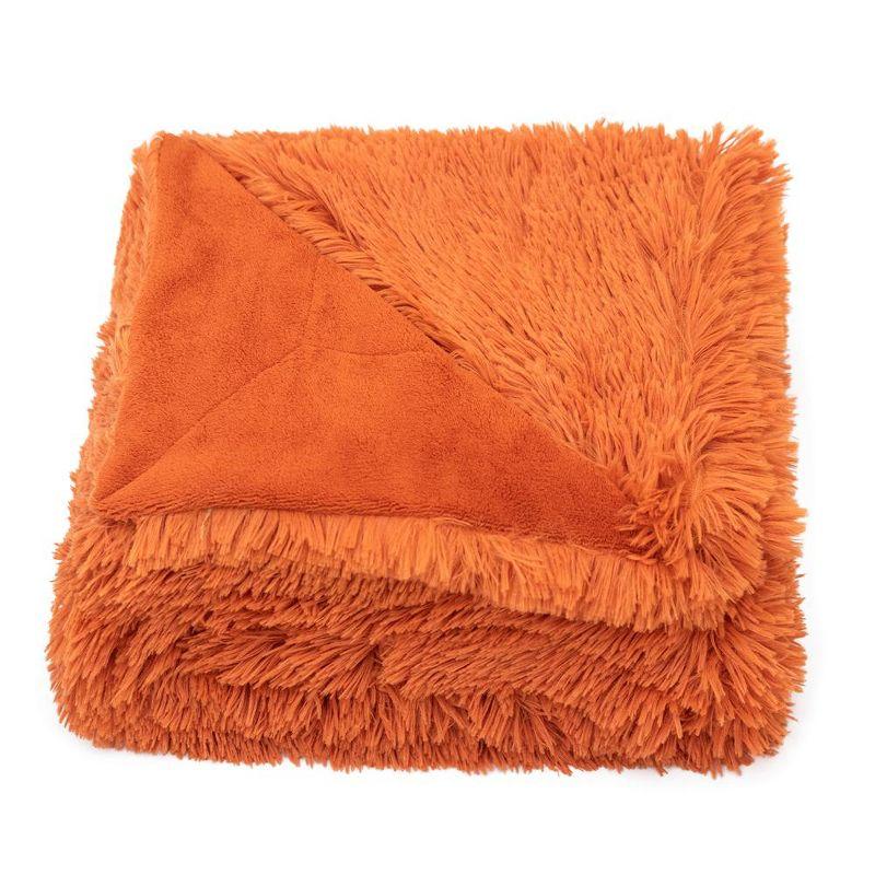 Cheer Collection Long Shaggy Hair Throw Blanket - Rust (60" x 70")