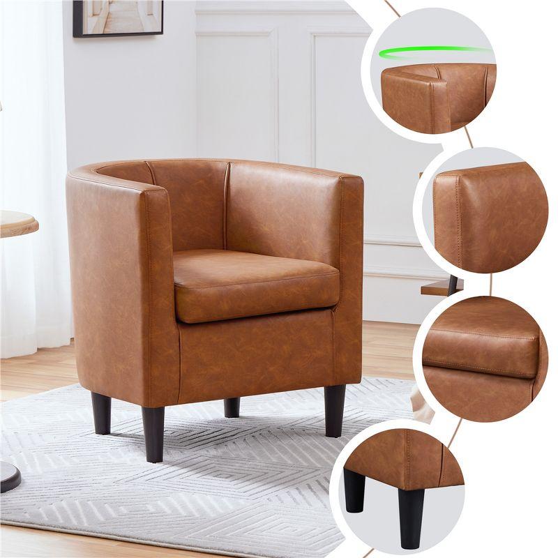 Yaheetech Faux Leather Upholstered Accent Chair Barrel Chairs, Brown