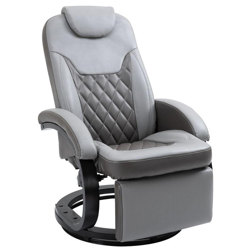 Gray Faux Leather Swivel Recliner with Footrest and Metal Base