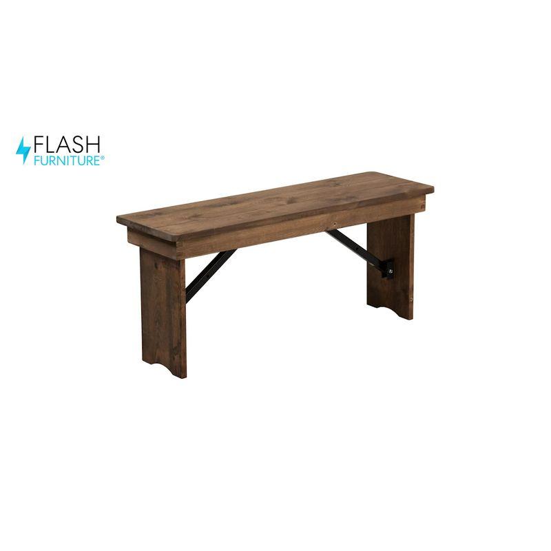 Flash Furniture HERCULES Series 40" x 12" Antique Rustic White Solid Pine Folding Farm Bench
