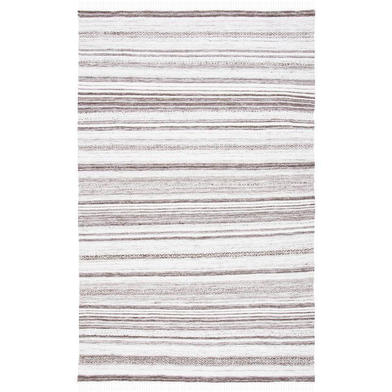 Ivory and Brown Striped Flat Woven Wool Area Rug