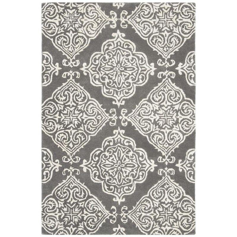 Elegant Dark Grey/Ivory Hand-Tufted Wool Area Rug 4' x 6'