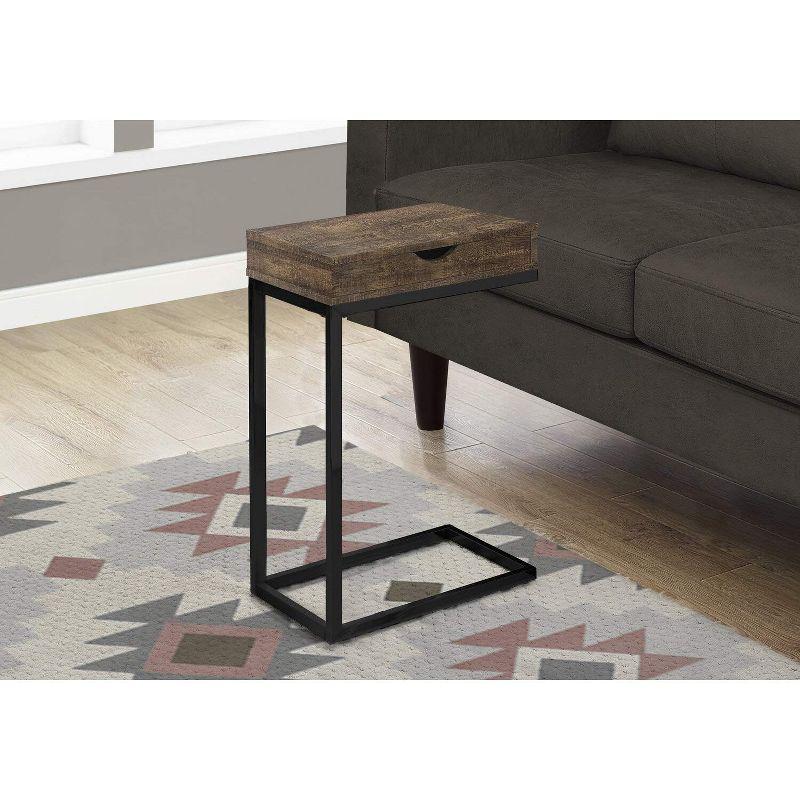 Brown and Black Rectangular Wood Metal C-Shaped Side Table with Storage