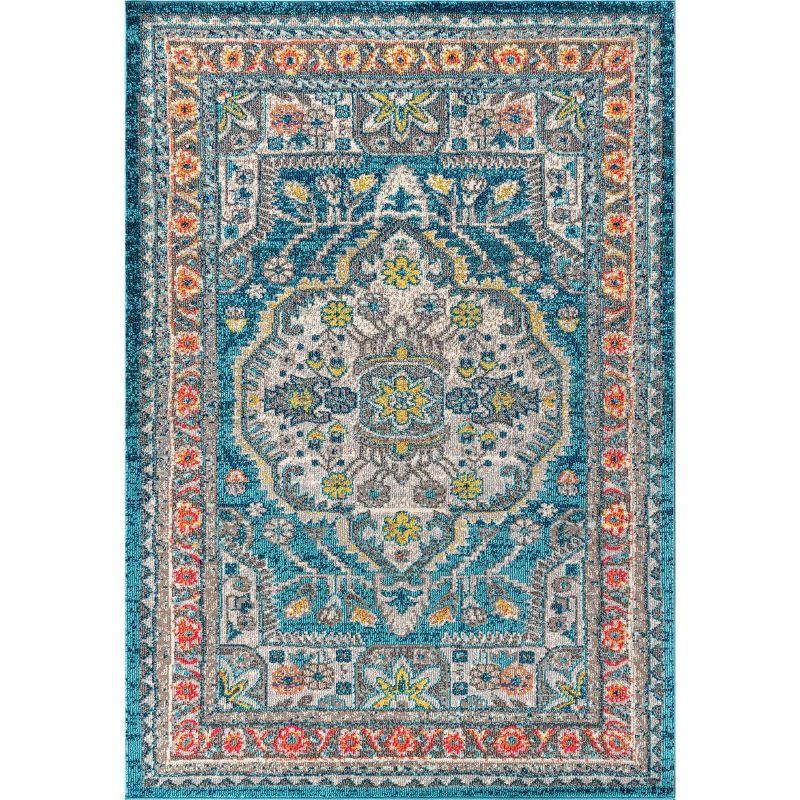 8' x 10' Blue Medallion Synthetic Reversible Area Rug