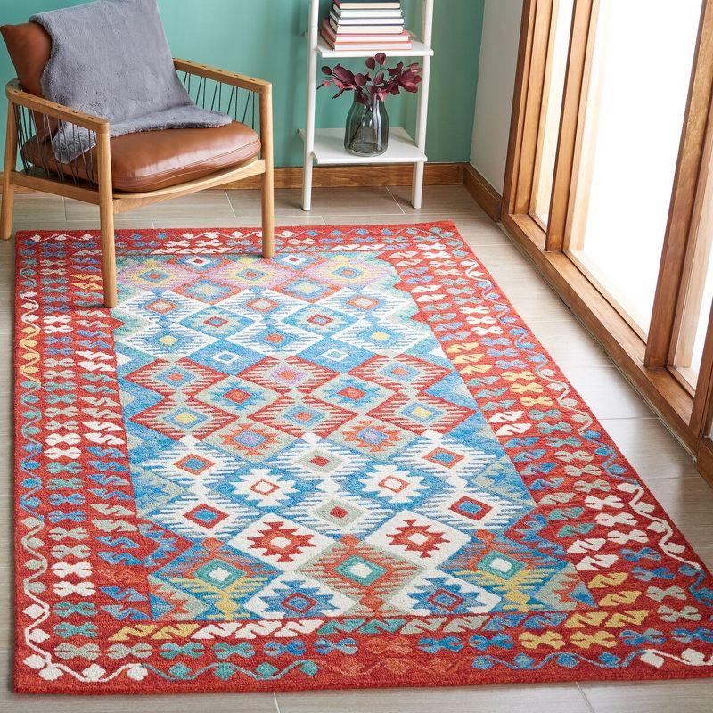 Aspen Blue and Red Handmade Wool Area Rug