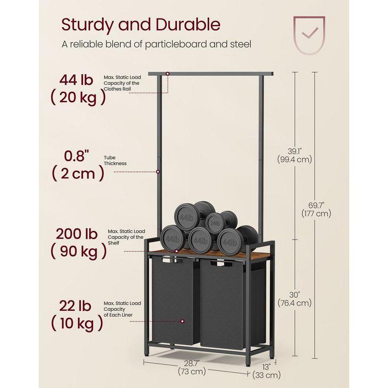 VASAGLE Clothes Rack with Laundry Hamper Removable Laundry Basket with Shelf Rustic Brown and Black