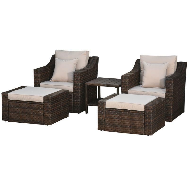 Beige PE Rattan 5-Piece Outdoor Patio Conversation Set