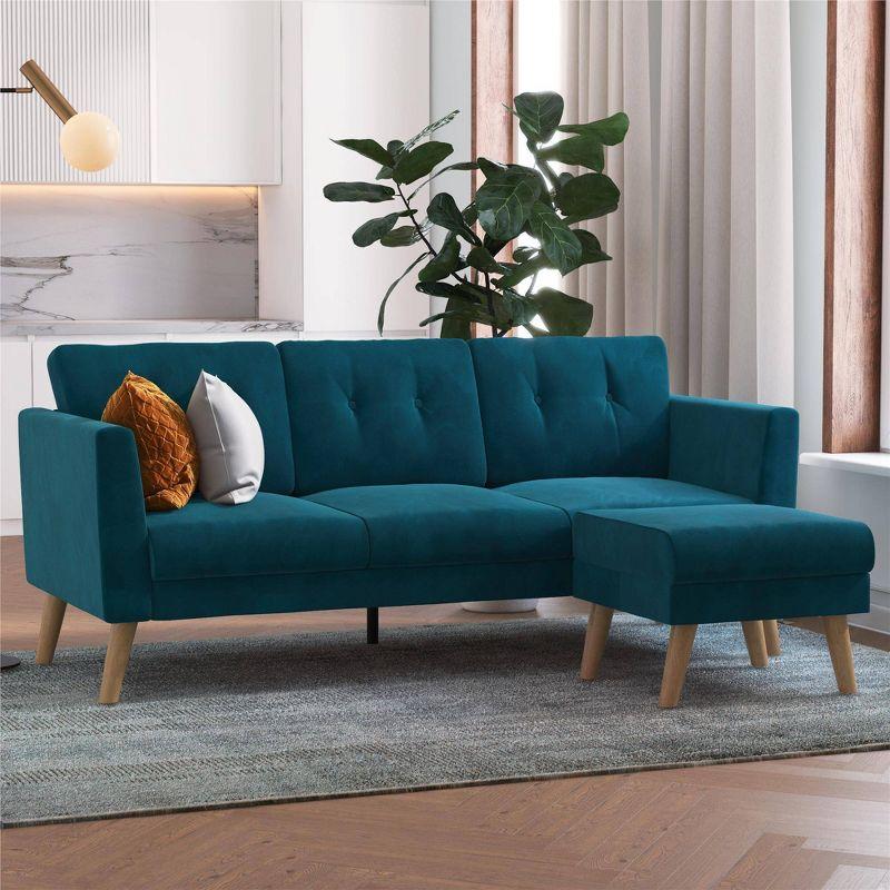 Chic Blue Velvet Tufted Sofa Sectional with Ottoman