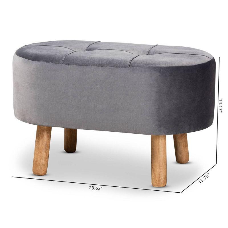 Simone Velvet Upholstered Wood Ottoman Gray/Natural - Baxton Studio