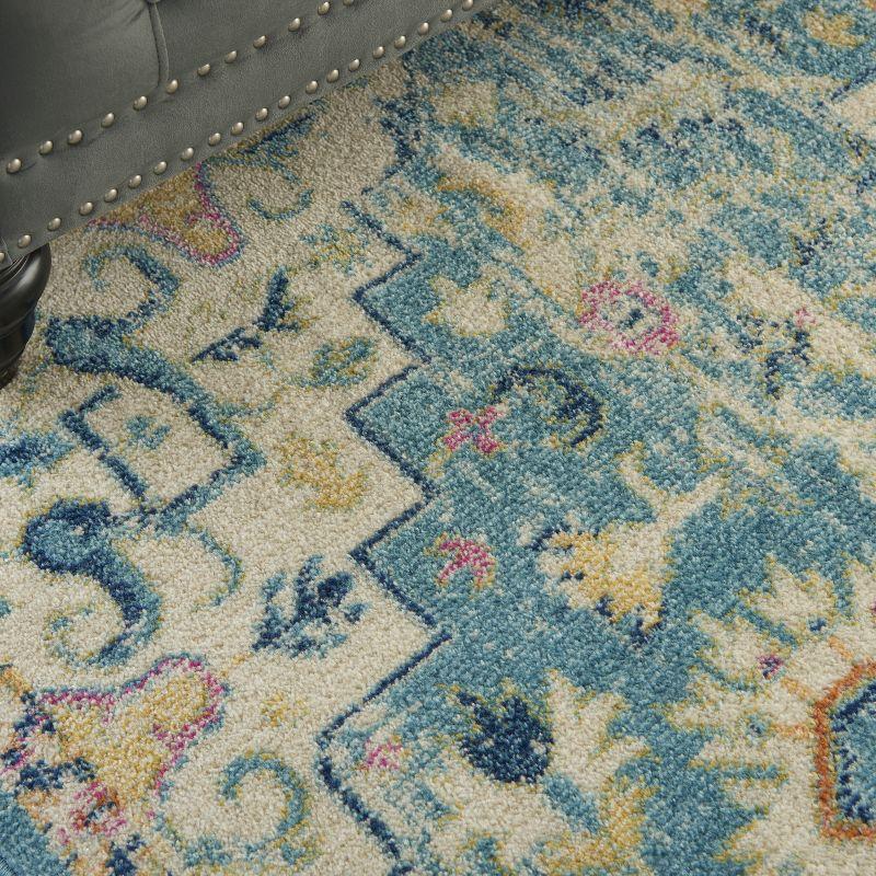 Ivory and Turquoise Floral Power-Loomed 6'7" x 9'6" Area Rug