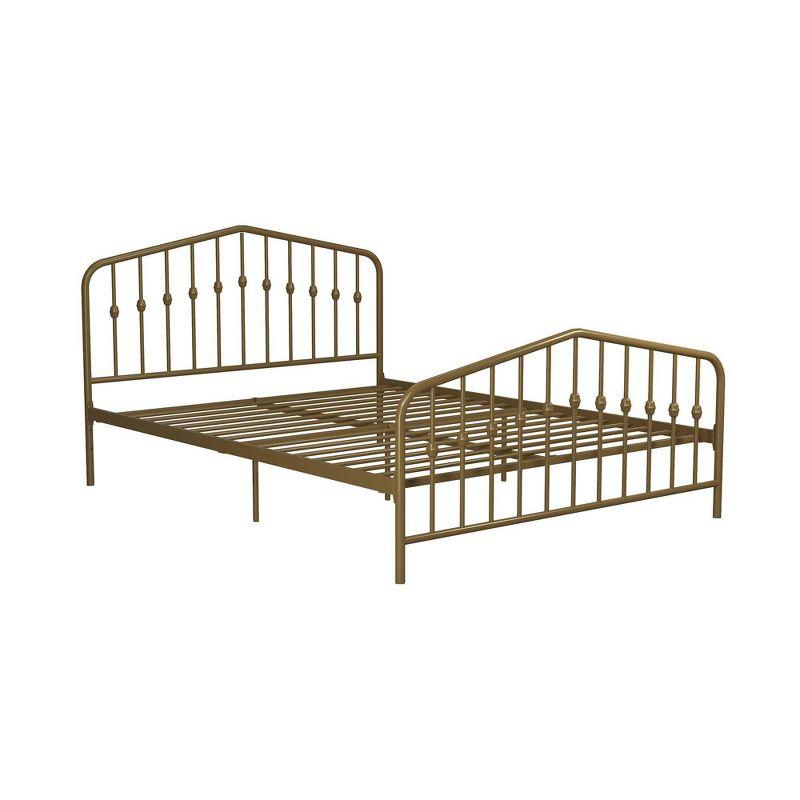 Bushwick Queen Gold Metal Platform Bed with Round Finials and Storage Drawer