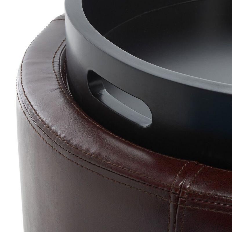 Transitional Cordovan Round Ottoman with Storage Tray