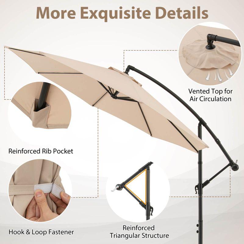 Costway  10 FT Patio Offset Umbrella w/8 Ribs Cross Base Tilt Beige