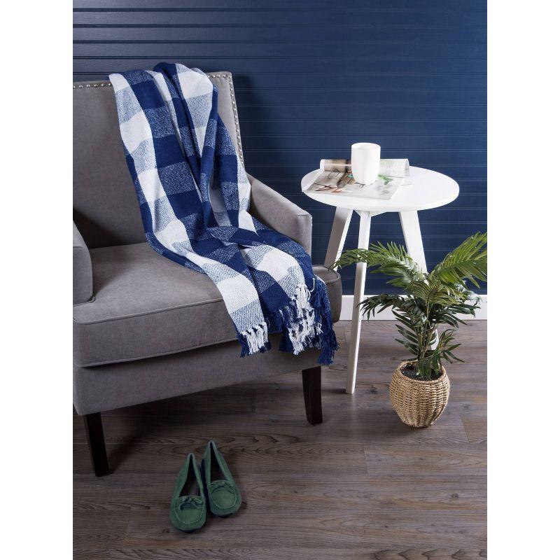 50"x60" Buffalo Check Throw Blanket Navy/Off-White - Design Imports: Cotton, Lightweight, Machine Washable