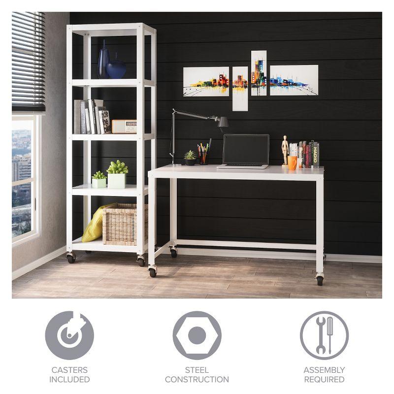 Space Solutions Mobile Desk Steel White: Compact Metal Writing Table, No Storage, Painted Surface