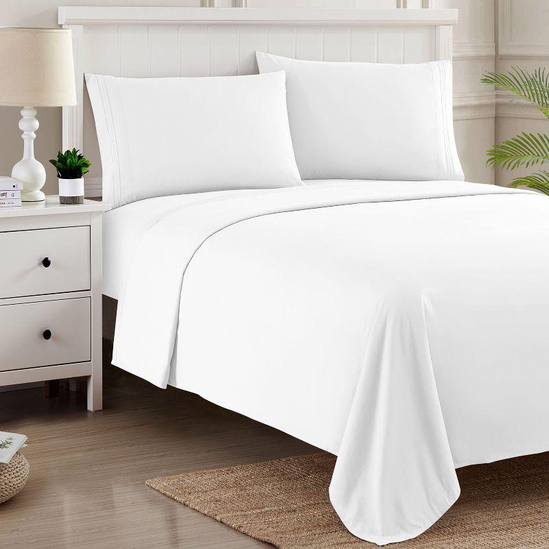 4 Piece Sheet Set, Ultra Soft 1800 Series Collection - Queen, White