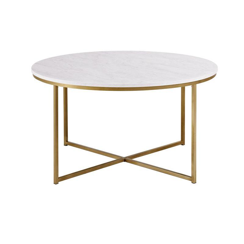 Vivian Glam X Leg Round Coffee Table Faux Marble - Saracina Home